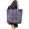 Sacos de noite Mulheres Eco Linho Corda Grossa Reutilizável Saco de Compras Floral Impressão Bolsas Para Senhora Viajando Praia Mandala Flor Tote