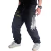 Mäns jeans herr baggy rak skateboard vinge broderi bred ben denim byxor hip hop mode street dans hip-hop rap