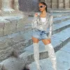 Women Metallic Silver Biker Hooded Short Coat Zipping Motorcyklar Jackor Party Outwear Fashion Långärmad rockar Streetwear 240124