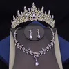 Luxury Green Crystal Bridal Jewelry Sets for Women Tiaras Earrings Necklace Crown Wedding Dress Bride Set Accessories 240202