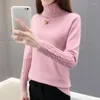 Kvinnors tröjor Autumn Winter Sweater Women Turtleneck långärmad Pullover Basic 2024 Korean Slim Thick Warm Knit Tops Femme