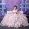 Vestidos da menina blush rosa renda flor vestido de baile princesa crianças bebê meninas primeiro aniversário vestido para festa de casamento