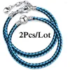 Charm Armband 2st/Lot Double Circle Blue Leather Chain Fit Diy Beads Armband Par Pulsera smycken gåva för kvinnor män flicka