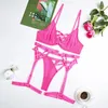 Bras Sets Ellolace Pink Erotic Lingerie Lace Up Fancy Delicate Underwear See Through Mesh Bra Kit Push Cut Out Seamless Intimate Goods