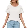 T-shirt da donna girocollo manica a petalo patchwork tinta unita camicia top ampio e berretto estivo da donna