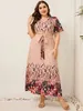 2023 Women Summer Long Dress V Neck Short Sleeve Floral Print Boho Beach Dress Curvy Woman Plus Size Women Clothing 240124