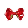 Hårtillbehör NCMAMA 1st/Set Christmas Bow Clips for Baby Girls Ribbon Snowman Printed Barrettes Headwear Kids Ornament