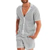 Summer mens Hawaiian tailoring look through ice silk set high-quality solid color hot selling short sleeved outdoor beach shorts set 240205