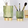 Boîtes de rangement Seau en verre épaissi Texture riche Vert foncé Porte-stylo à rayures épaisses Outils ménagers et de collection Vase