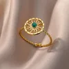 Pierścionki klastra vintage zielony kamień słońca dla kobiet mężczyzn złota platowana stal nierdzewna regulowana obrączka ślubna para biżuterii Anillos