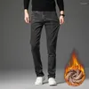 Jeans da uomo in pile invernale spesso marca casual caldo moda pantaloni dritti slim pantaloni in denim elasticizzato in peluche maschile