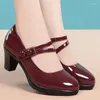 SURES Buty 6 cm wygodne płytkie patentowe skórzane kobiety Mary Janes 2024 Spring Block Heels Platforma dla biurowego tańca mama