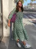 Casual Kleider Vintage Print Maxi Frauen Kleid Sommer Langarm Weibliche Boho Strand Hemd Urlaub Robe Ankünfte