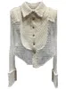 Kvinnors blusar DEAT Fashion Lace Mesh Patchwork Tweed Shirt för kvinnor långärmad lapel Single Breasted Blus 2024 Autumn Female 11xx5469