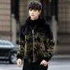 Golden Mink Fur Integrated Designer Winter Short Style Young Mens Hooded Clothing Thicked Imitation Jacket 2bp1