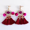 Dangle Earrings Classic Ethnic Red Tassel Drop Boho Round Crystal Charm Jewelry Accessories for Women 2024 Summer Trend Pendant