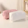 Cosmetic Bags Women Pink White Cotton Flower Embroidery Pillow Bag Large Capacity Makeup Organizer Pouch Portable Travel Storage