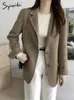 Syiwidii Wolle Verdicken Frauen Blazer Herbst Winter Mode Büro Damen Drehen Unten Kragen Jacke Vintage Button Up Mäntel 240202