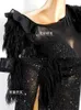 Stage Wear Shiny Sequins Latin Dance Dress Sexy Off-Shoulder Feather Performance Costume ChaCha Rumba Tango Dancing Dresses VDB7959