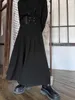 Calças masculinas cinto plissado calça para homens e mulheres japão harajuku streetwear preto escuro gótico perna larga saia net celebridade roupas de palco
