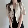 Women's Suits Korean Pure Color Short Sleeve Cotton Linen Suit Blazer Female 2024 Summer Temperament Jacket Office Ladies D226
