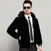 Designer Winter Mens Mid Length Haining Fur Integrated Mink Coat Middle Aged and Young Hooded Thickened MCEK