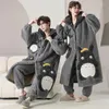 Mulheres Sleepwear Kigurumis Pijamas Robes Mulheres Homens Inverno Grosso Quente Pelúcia Camisola Fleece Longo Vestido Kawaii Cat Casais Nightdress Pijama