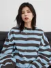 Kadın Hoodies Chic Ven Sweatshirt Sıradan O Boyun Çizgisi Uzun Kollu T-Shirt Tembel Üstü Kazan Sweater Pullover Bahar Sonbahar 2024