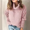 Kvinnors tröjor Autumn Winter Loose Casual Long Sleeve Women Jumpers Solid Color High Collar Sweatshirt Pullovers Topp kvinnliga kläder