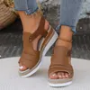 Sapatos de vestido meados de salto casual sandálias modernas fivela cinta adulto senhoras 2024 cunhas sólidas clássicos mulheres