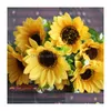 Couronnes de fleurs décoratives tournesol artificiel jaune soleil 7 têtes tournesols en soie 30 cm de long pour la maison centres de table de mariage fête E Dhhp8