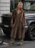 Manteau Long en fausse fourrure marron foncé pour femme, veste polaire à simple boutonnage, Trench-Coat, peluche moelleuse et chaude, hiver 2024