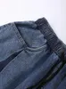 Jeans da donna EAM Blu Navy Denim Color-block Gamba larga Vita alta Pantaloni larghi da donna Moda Marea Primavera Autunno 2024 1DE765817