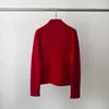 Sweat-shirt en tricot doux pour femme, pull en cachemire rouge, Style chinois, petit col montant, bouton plaque, année de fête