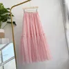 Jupes d'été Tutu Tulle Jupe Vintage Midi plissé maille douce femmes Lolita demoiselle d'honneur mariage Faldas Mujer Saias Jupe