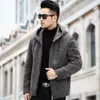 Haining Fur Mens Designer Integrated Grain Wool Jacket Hooded Embroidery Sheep Shearing Casual FLGJ