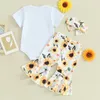 Kleidungssets für geborene Babys und Mädchen, Daddys Little Strampler, Sonnenblumen-Schlaghose, Stirnband, Sommer, 0–18 Monate