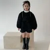 Clothing Sets Children Set Girls Cotton Suit 2024 Winter Velvet Sequin Fashionable Casual Simple Kids Coat Shorts Two Piece