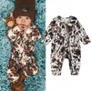 Focusnorm 018m Autumn Baby Girls Western Jumpsuits Cow Print Long Sleeve Zipper Pocket Romper Pants 240118