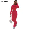 Calças femininas de duas peças CM.YYA Activewear Mulheres Set Lucky Label Crop Top Stacked Bellbottom Matchsuit Fitness 2 Outfit