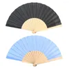 Decorative Figurines Blank Solid Color Fabric Cloth Wood Handle Elegant Hand Folding Stage Fan Graffiti Painting Tai Chi Dance Chinoiserie