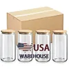 US Warehouse Sublimation Glass Tumbler 16oz Clear Frosted Mason Jar Cups Blanks Bamboo Lid Beer Can Glass Mason Jar Mug With Plastic Straw