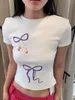 Camisetas para mujer Lindo estampado de lazo Y2k Ropa Crop Top Ropa de calle gótica Harajuku Estética Dulce Chica Moda Camisetas de manga corta 2000s