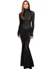 Work Dresses Autumn Winter Mesh Sexy Black Dress Set Fashion Party Long Sleeve Bodysuit Tops And Ruched Skirt Suit Two Piece