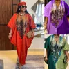 Ethnische Kleidung 2024 Afrikanische Plus Size Kleider für Frauen Herbst Frühling Elegante V-Ausschnitt Party Abend Maxikleid Boubou Muslim Mode Kaftan