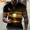 Мужские футболки 2024 НЛО Ужас 3D рубашка с принтом Летний стиль Арт-негабаритная футболка с круглым вырезом Уличный спорт с коротким рукавом