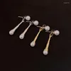 Dingle örhängen utsökt pärla droppe örhänge elegant temperamental metall långa pinnar hänge mode koreanska fina smycken brincos