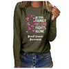 T-shirts pour femmes Sensibilisation au cancer du sein Ruban rose Cadeaux T-shirt Lettres imprimées T-shirts Mode Manches longues Haut col en o Vêtements esthétiques