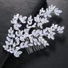 Hair Clips Stonefans Luxury Zircon Bridal Leaf Comb Headband For Women 2024 Elegant Jewelry Full CZ Wedding Headpiece Head Accessories