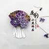Принадлежности для вечеринок, оригинальное украшение для волос веером, заколка для волос в японском стиле, кимоно Hanfu, головной убор с рисунком, фиолетовый костюм, головной убор Zaiku